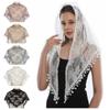 Sun Protection Printed Wraps with Tassel Flower Triangle Headband Elegant Lace Scarf  Church