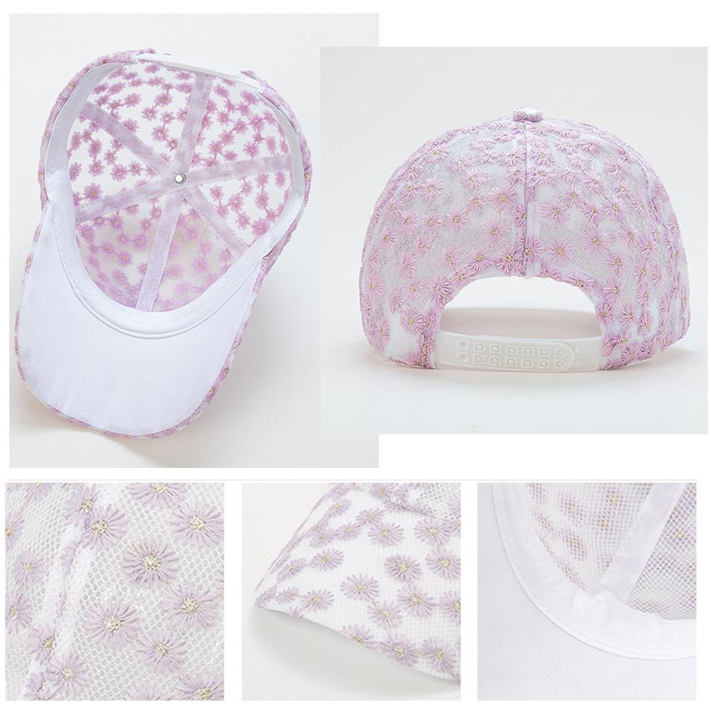 Cute Daisy Embroidery Mesh Baseball Cap, Ladies Hollow Net Adjustable Sun Hat Outdoor Visor Cap