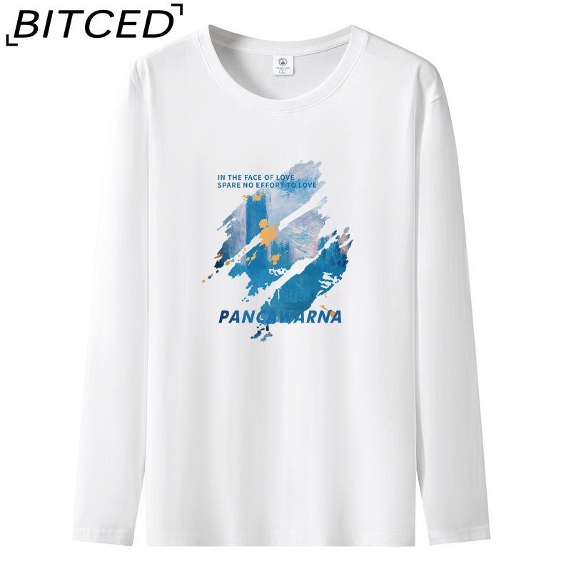 BITCED Мужская футболка с длинными рукавами, облегающая, весна-осень, универсальная рубашка с круглым вырезом