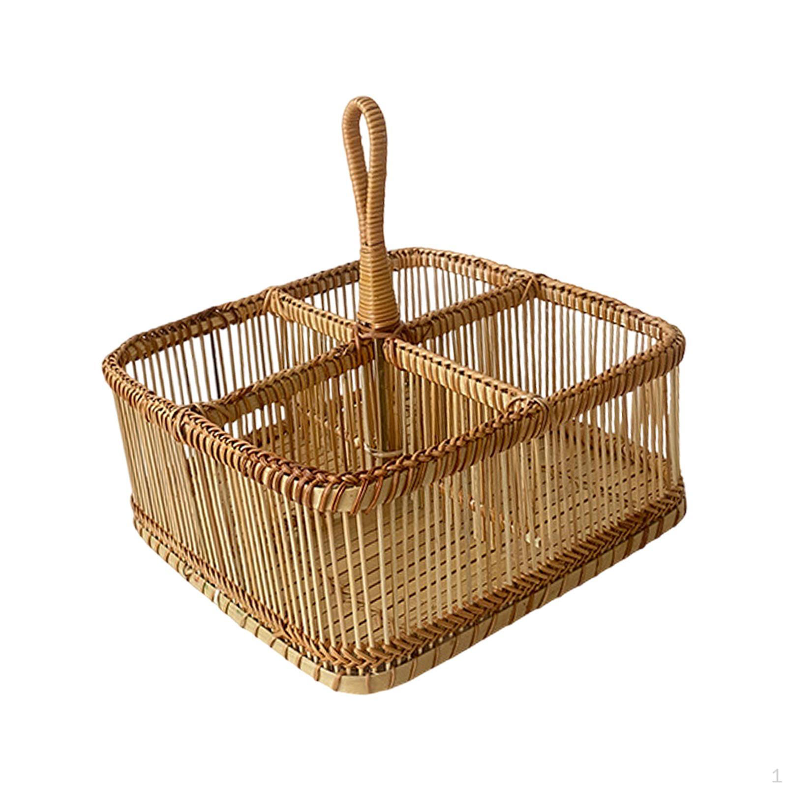 

Бамбуковий ротанговий органайзер для кухонного посуду з ручкою для кухні та на вулиці Square 4 Grid