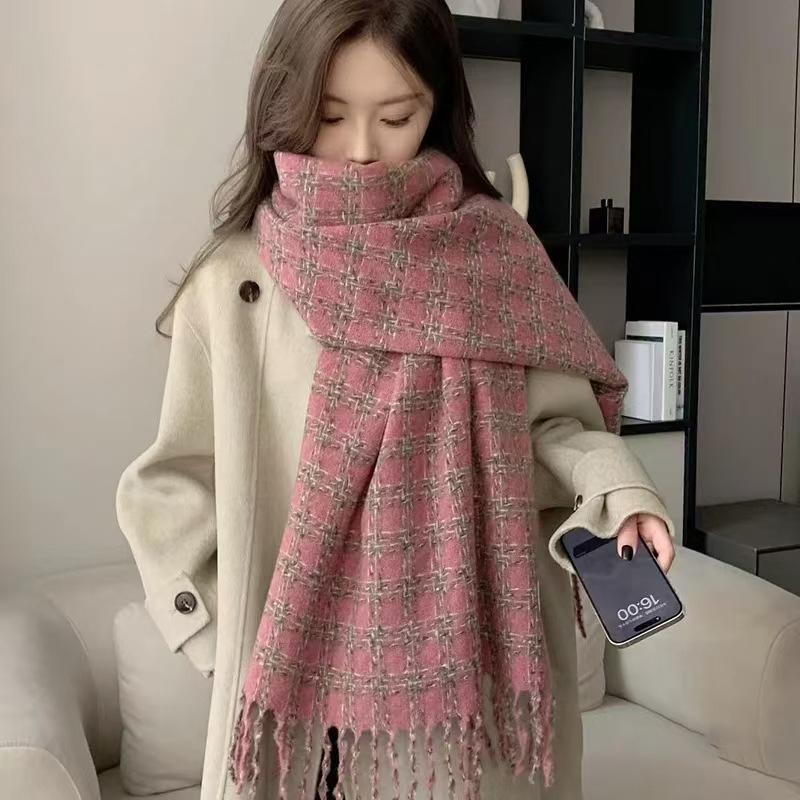 Autumn and Winter Scarves Women's Winter High-end Scarves Thickened and Warm Tonglu Imitation Cashmere Plaid Scarves
