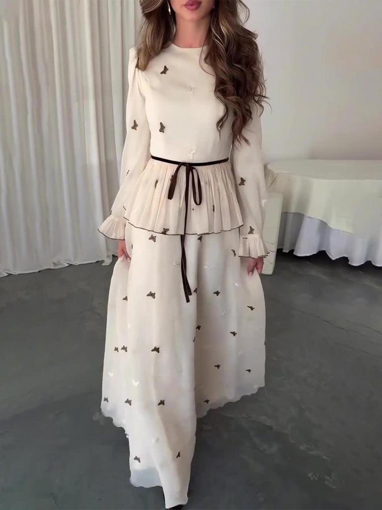 2025 Spring Socialite Flowy Long Sleeve Silky Dress for Women