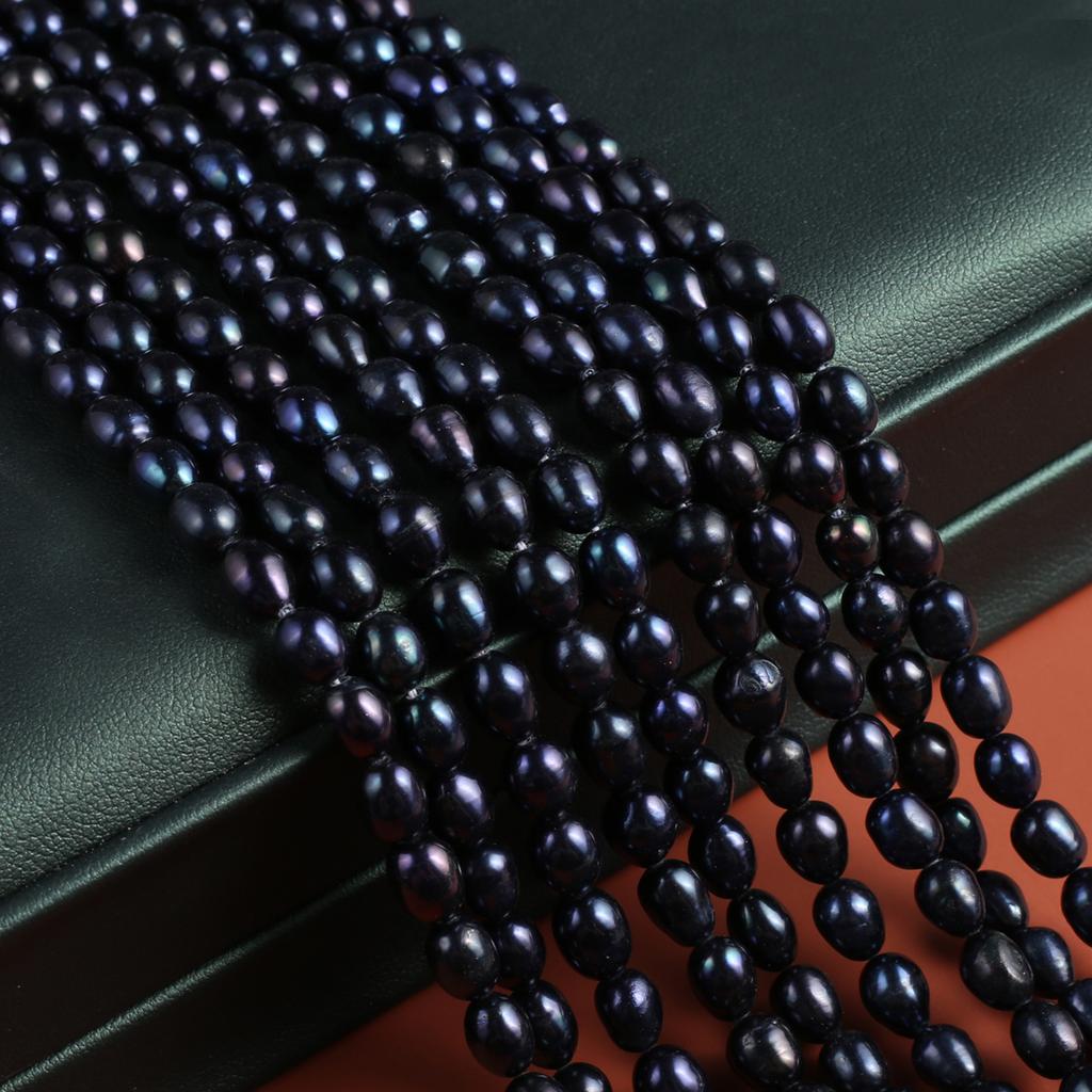 1String, Black Natural Freshwater Pearls, 6-7mm, Handmade Rice Pearl Beads for Jewelry Making DIY, Cheapest Items Available 36cm