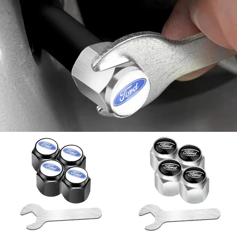 Car Tire Valve Caps Cover with Wrench for Ford Explorer Ecosport Galaxy Mustang Mk3 Transit Fiesta Mondeo Raptor Ranger S MAX