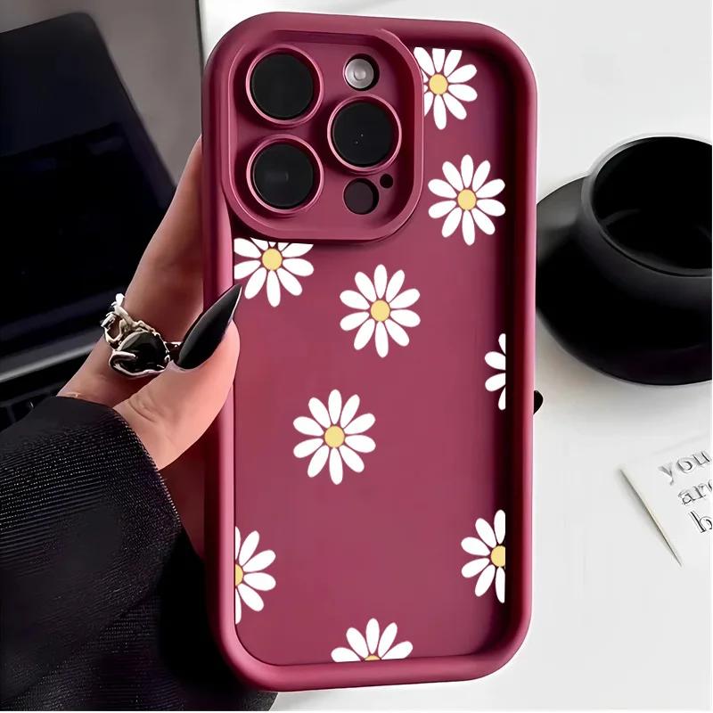 Retro Daisy Flowers Silicone Phone Case For Iphone17 16pro 15pro 14 13 12 11 12pro 13pro Max 14plus Anti Fall Protective Cover