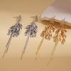 Vintage zircon leaf fringed silver needle earrings niche earrings