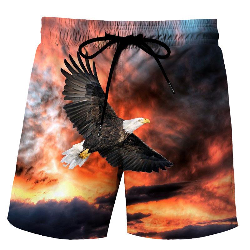 Herren 3D Digital bedruckte Tier Adler Strandhose, Herren Locker Lässig Urlaub Strand Fünfviertel Shorts