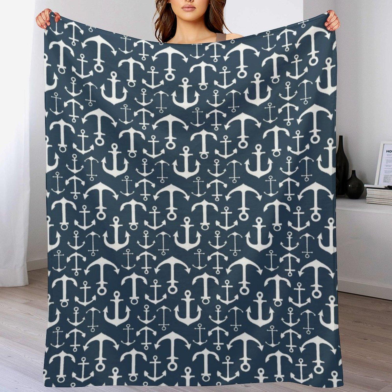 

Anchors on Navy Throw Blanket Lightweight Warm Blanket for Indoor Outdoor Use 102x76cm(40x30in)