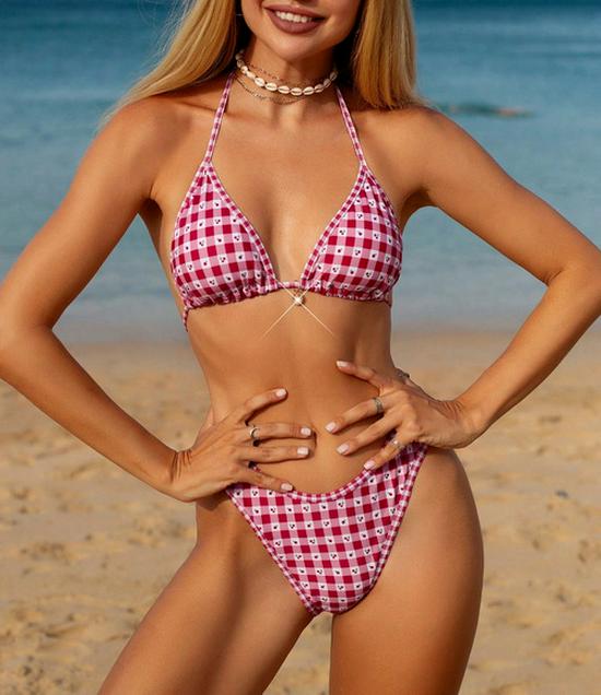 

Женское клетчатое бикини: Слитный купальник-триангл с высокой талией и драпировкой в наличии Extra Large (XL)