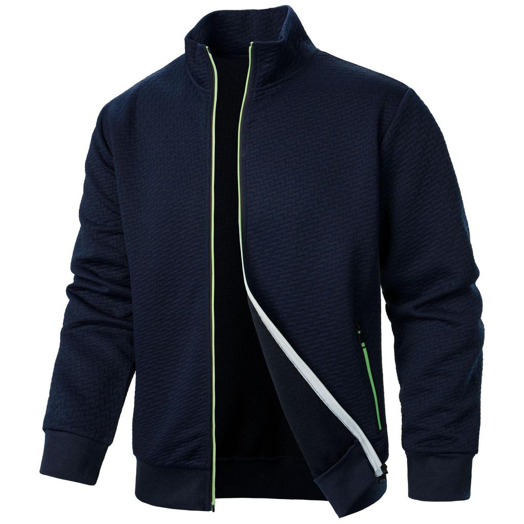 Men's Stand Collar Zipper Cardigan - Casual Jacquard Sweater Jacket