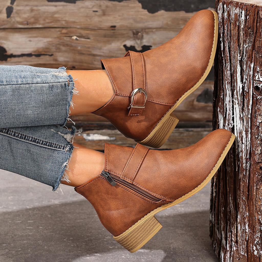 Vintage British Martin Boots Women's 2025 Fall/Winter New Pointed Toe Belt Buckle Mid-heel Side Zipper Booties