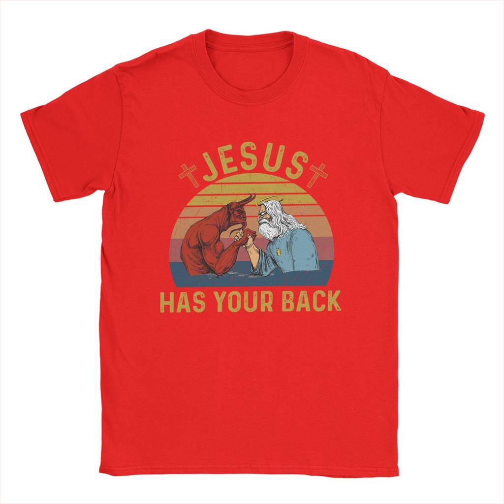 Herr T-shirts Oroa dig inte Jesus har din rygg Vintage Ren Bomull T-shirt Kortärmad T-shirt Rundhals Toppar Tryckt