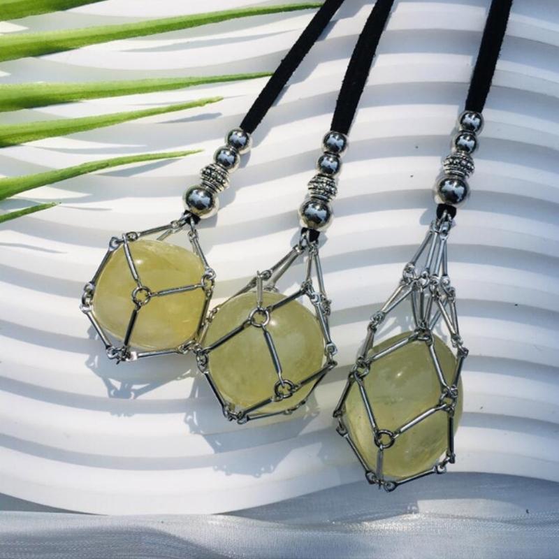 Empty Crystal Stone Holder Necklace Cord Adjustable Natural Crystal Cage Necklace Chain Mesh Pendant Necklace Gifts