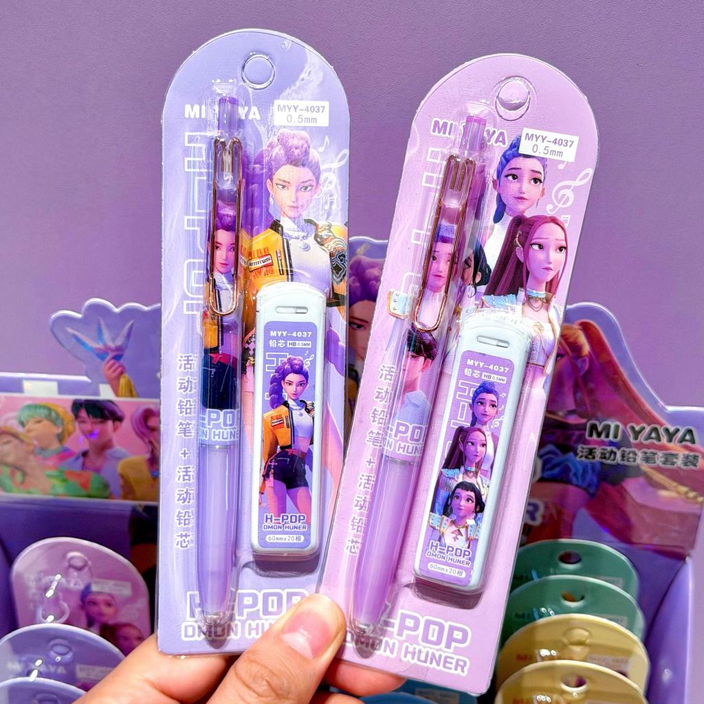 New K-POP Demon Hunters Mechanical Pencil Set with Lead Refills 0.5mm Cartoon Writing Pens, School Supplies Gift for Kids & Fans
