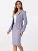 Allegra K Women's Business Two-Piece Blazer and Pencil Skirt Set with Long Sleeves, Notch Lapel, and Peplum, Gray-Purple, Size L
