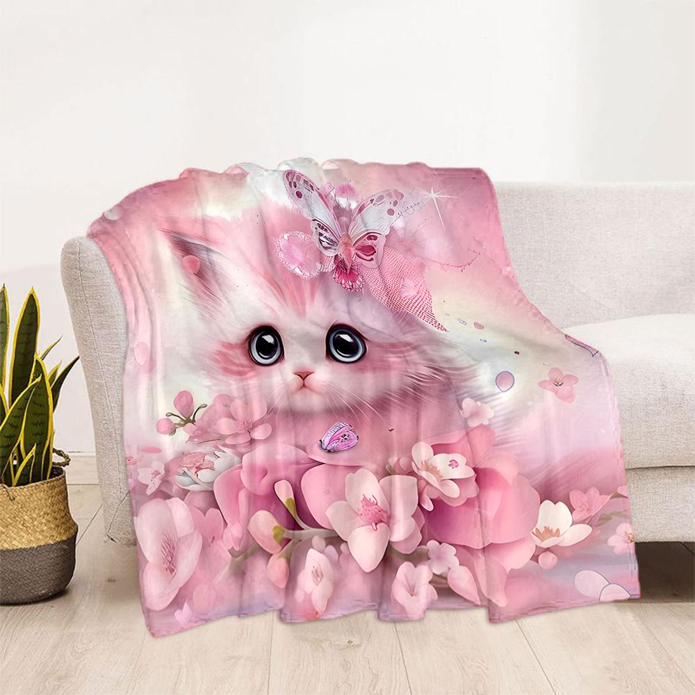 Whimsical Cat Artwork Flannel Blanket,Lightweight,Office Blanket,Sofa Blanket,Comfortable Blanket