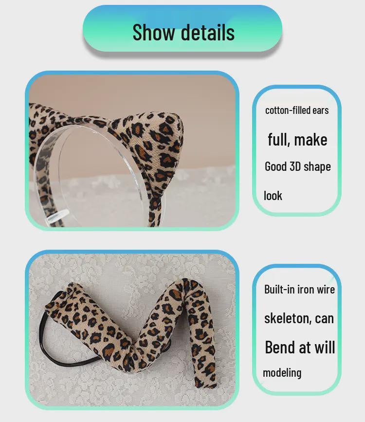 Set Maschera di Halloween per Bambini con Fascia Testa Testa di Leopardo e Orecchie da Gatto con Adesivi per il Viso