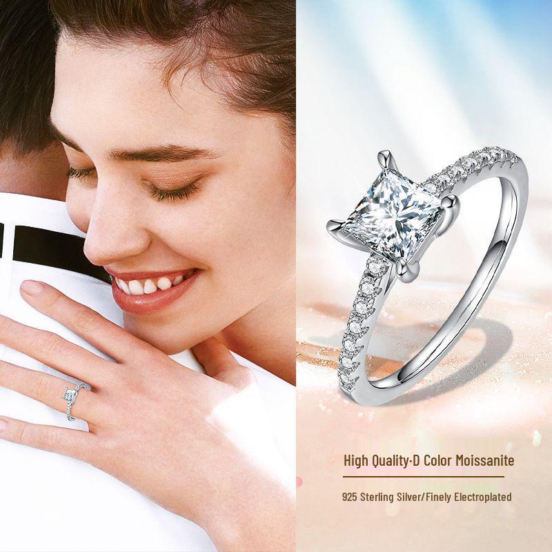 

Luxury Moissanite Square Diamond Ring in 925 Sterling Silver Size 6 US
