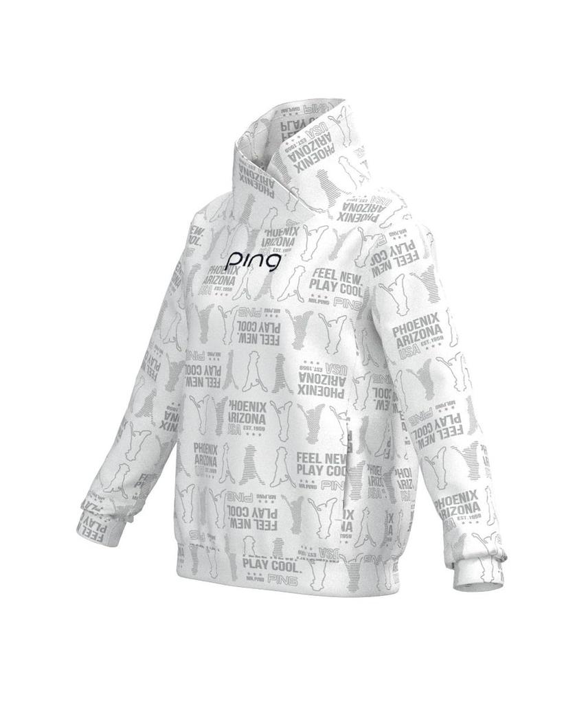 PING Apparel Women's Long Sleeve High Neck Shirt (Mr. PING Shadow Pattern) / Golf Undershirt / 622-3269900 030_White, Size LL