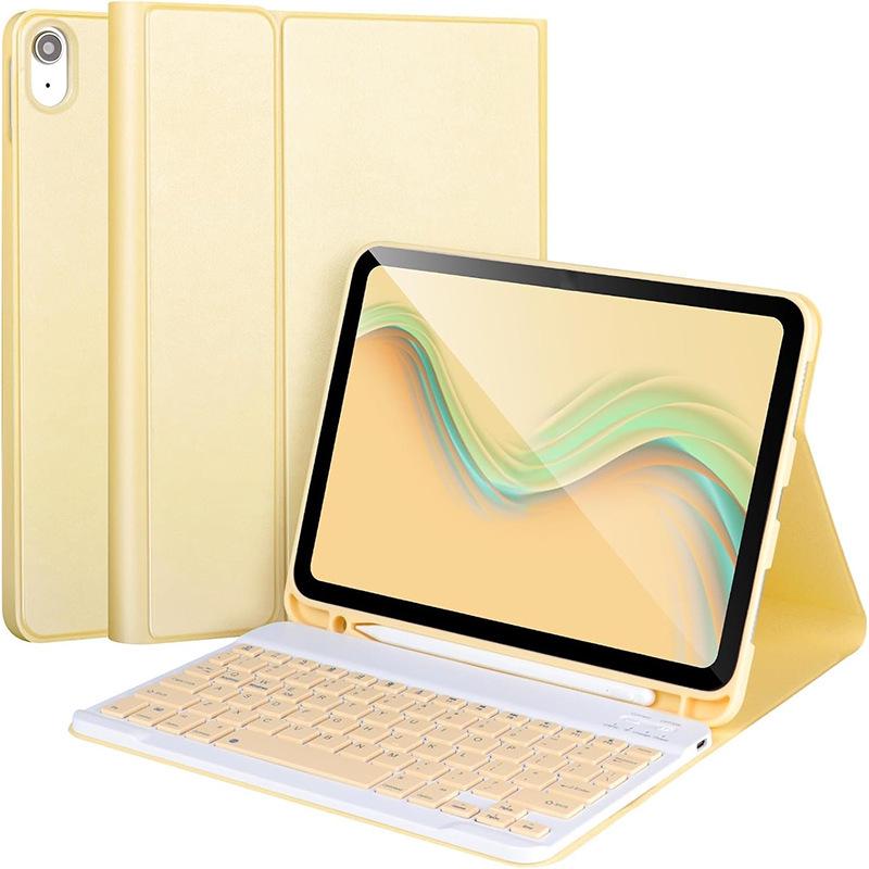 Compatible with iPad 11 A16: 10th Gen 10.9" Leather Case with Detachable Bluetooth Keyboard & Magnetic Pencil Holder.
