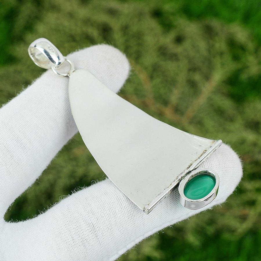 Natural Onyx Gemstone Pendant Green Handmade 925 Sterling Silver Indian Jewelry