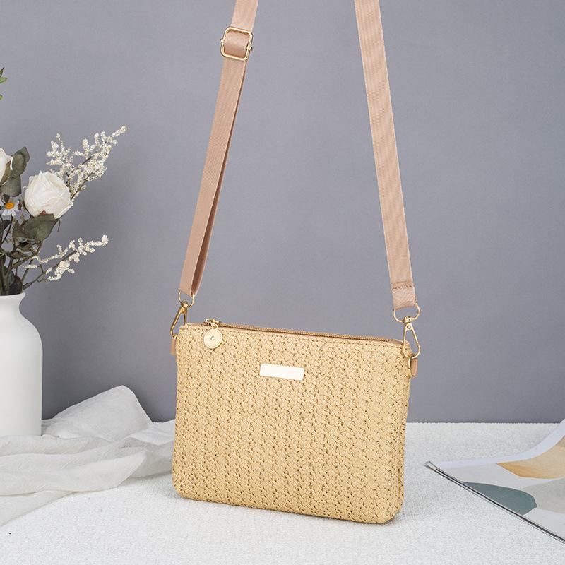 Women's Solid Color Straw Woven Crossbody Bag, Casual Versatile Shoulder Clutch Purse for Daily & Commute