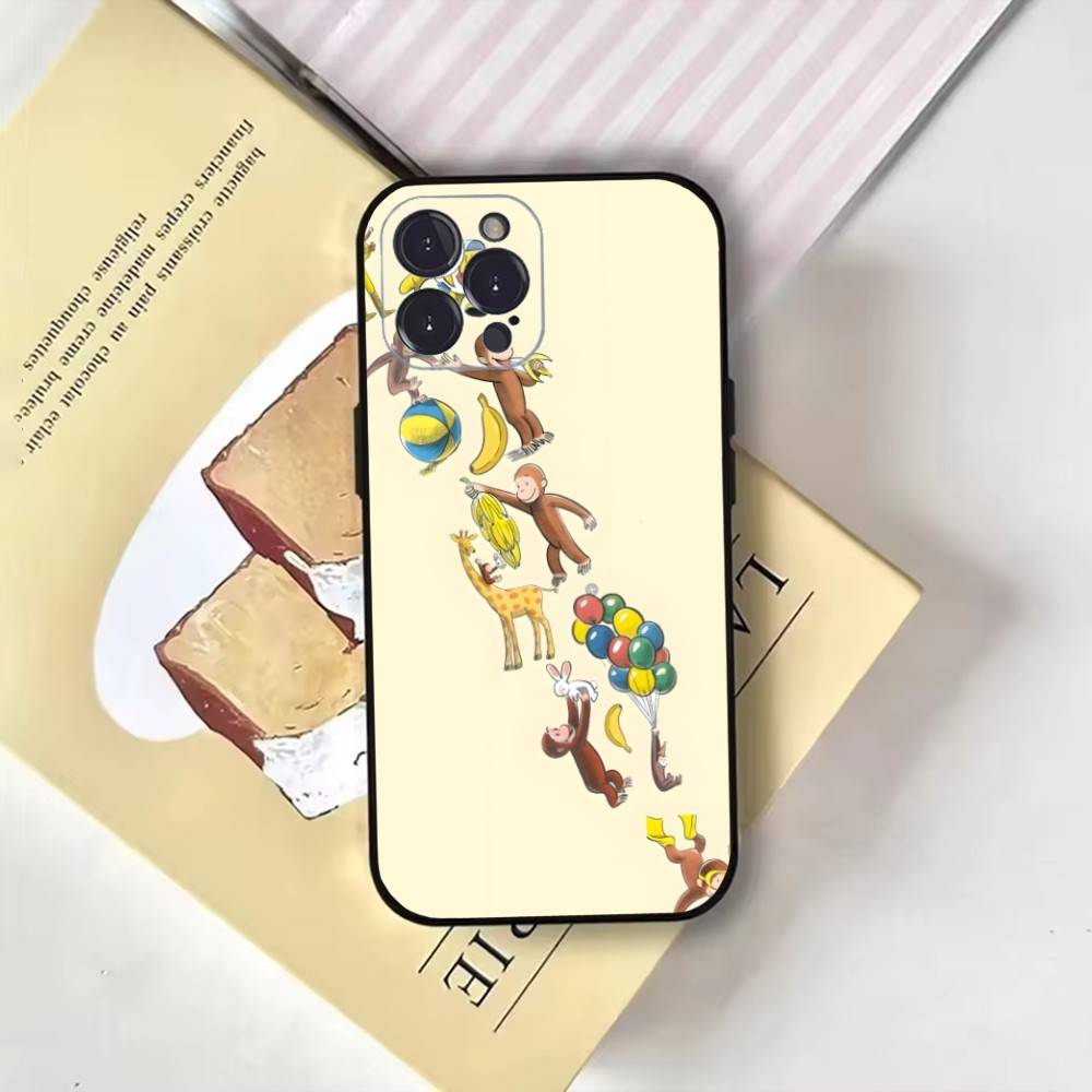 Cute monkey curious george pattern Phone Case For iPhone17,16,15,14,13,12,11 Plus,Pro Max,Soft Black Cover