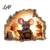 Cute Animal Wall Decor Christmas Mouse Break‑Through Decals 3D Hole Self‑Adhesive Removable PVC Art Stickers DIY for Living Room Entryway