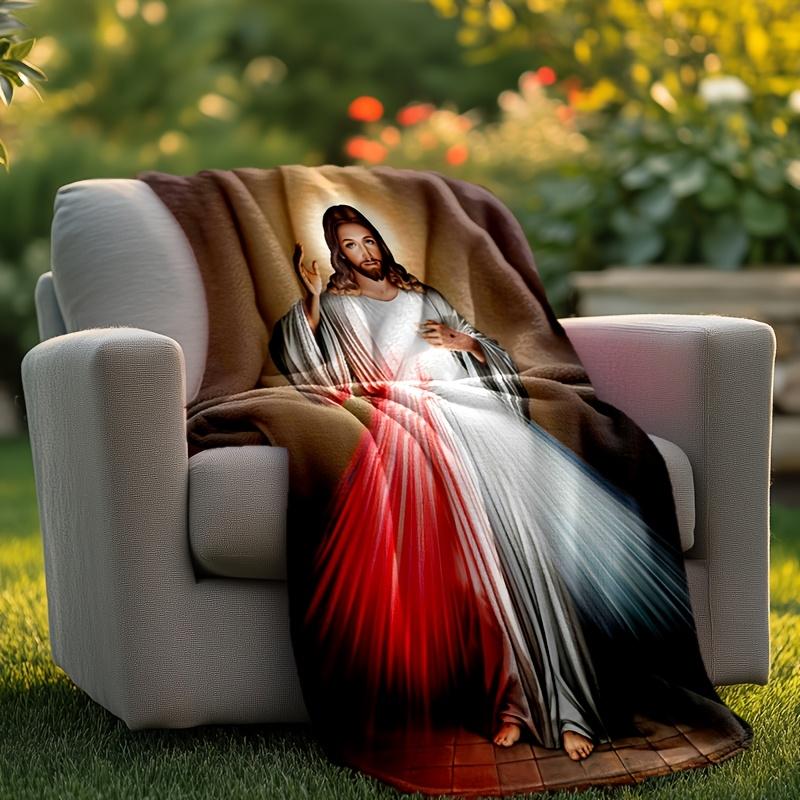 1pc Religious Jesus Flannel Blanket For All Season, Cozy Warm Soft Blanket For Travelling
