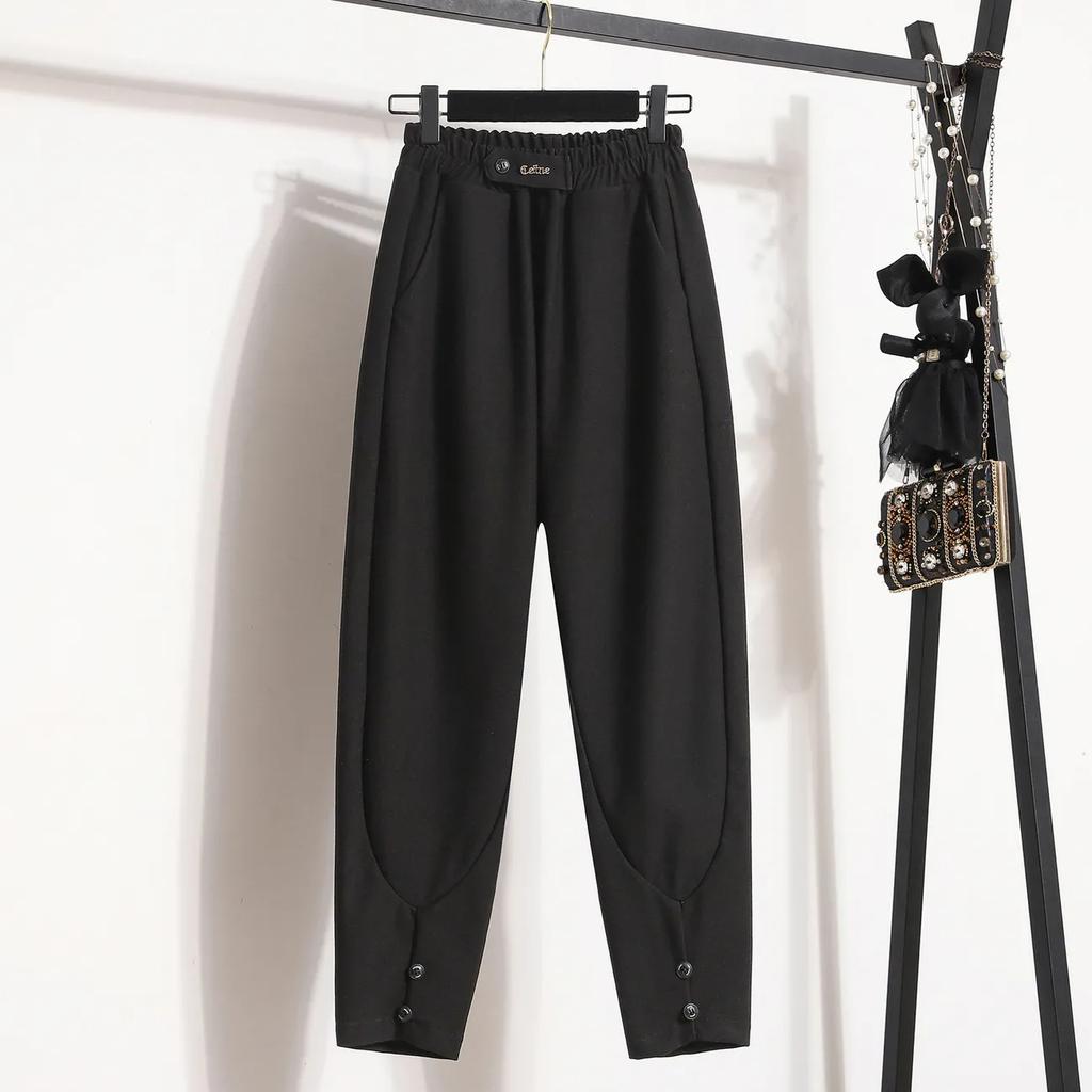 Plus Size Long Pants Women Elastic Loose High Waist Vintage Solid Loose Casual Basic Trousers Harem Pants Wide Leg Pants