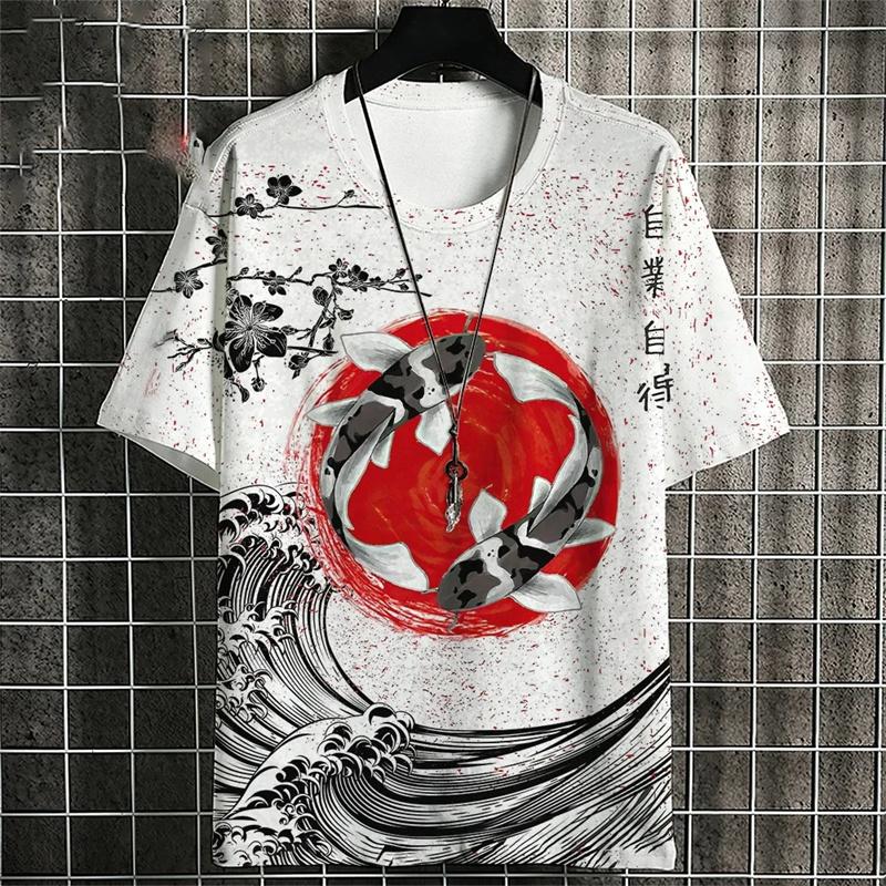 ETST WENDY 05 3D Geprint Ukiyo-E T-shirt Voor Heren Japanse Koi Karper Grafische T-shirts Casual Unisex Oversized Korte Mouw Tops Ademende T-shirts 4XL