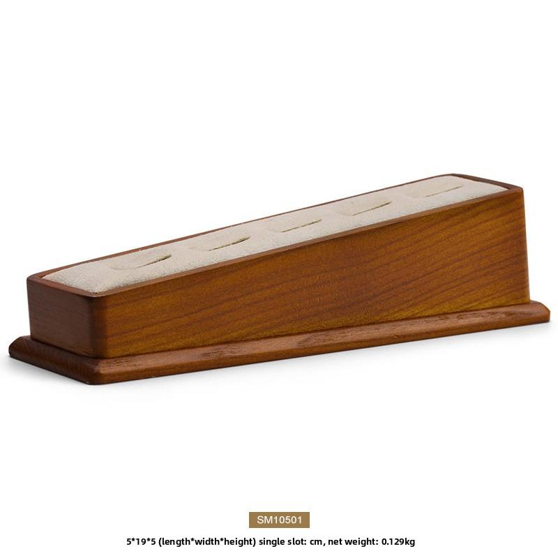 Jewelry Display Props Solid Wood 5-Slot Inclined Ring Stand Vintage Ring Display Holder