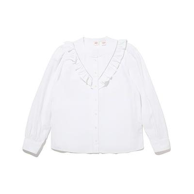 Levis Solid Color Round Neck Single Button Long Sleeve Shirt Women Shirts White A7356-0000