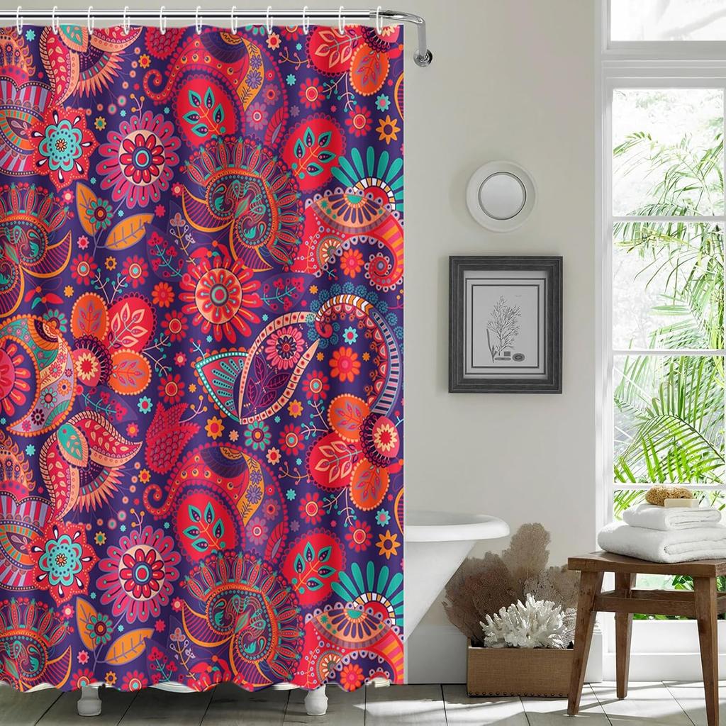 Paisley Boho Shower Curtain Mandala Indian Paisley Colorful Floral Shower Curtain for Bathroom Abstract Flower Art Bathtub Decor