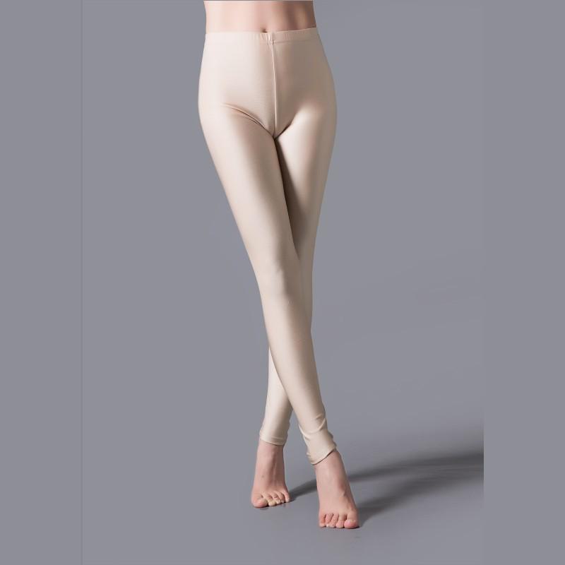 Glossy Fluorescent Leggings: Smooth, Solid Color Dance Performance Pants