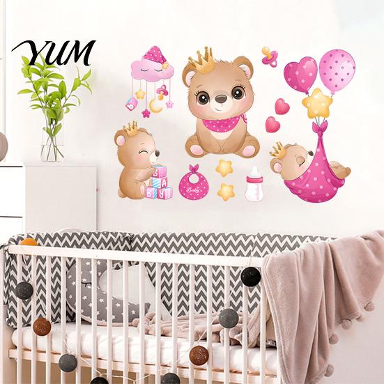 Versatile Wall Decor for Home Office Cute Bear Stickers Kids Room, PVC Waterproof Cartoon Animal Self Adhesive Bedroom Decals, Removable Art