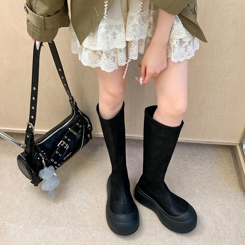 Long boots comfortable autumn elastic boots Korean version of women's heightening waterproof table thin boots new thick-soled versatile round head