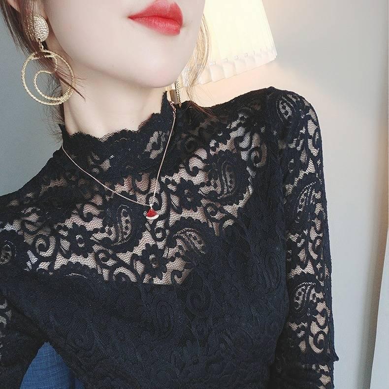 Autumn and Winter Round Neck Stretch Sweater Lace Embroidery Base Sweater