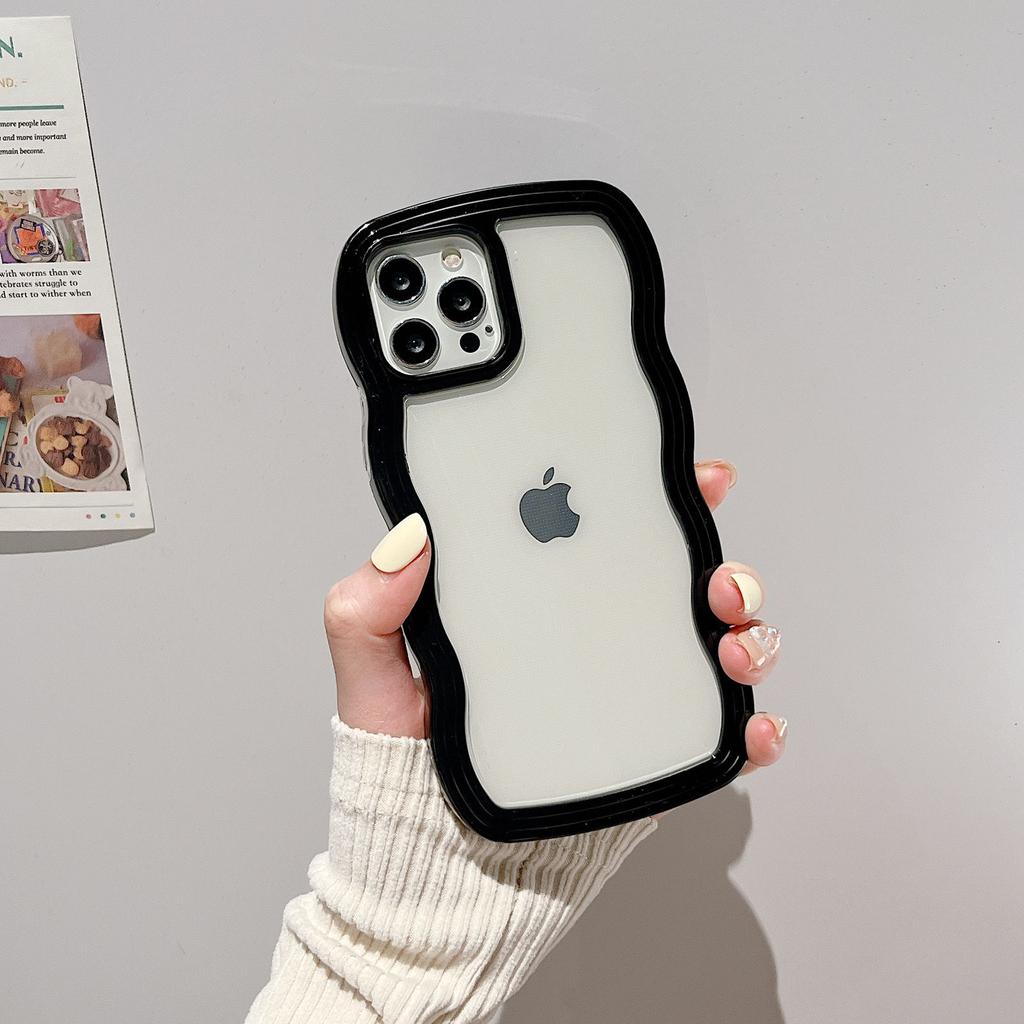 Soft Wavy Lines Phone Case For Iphone 11 12 13 14 15 Pro Max XS Max X XR 7 8 Plus SE  Candy Bumper Transparent Cases Cover