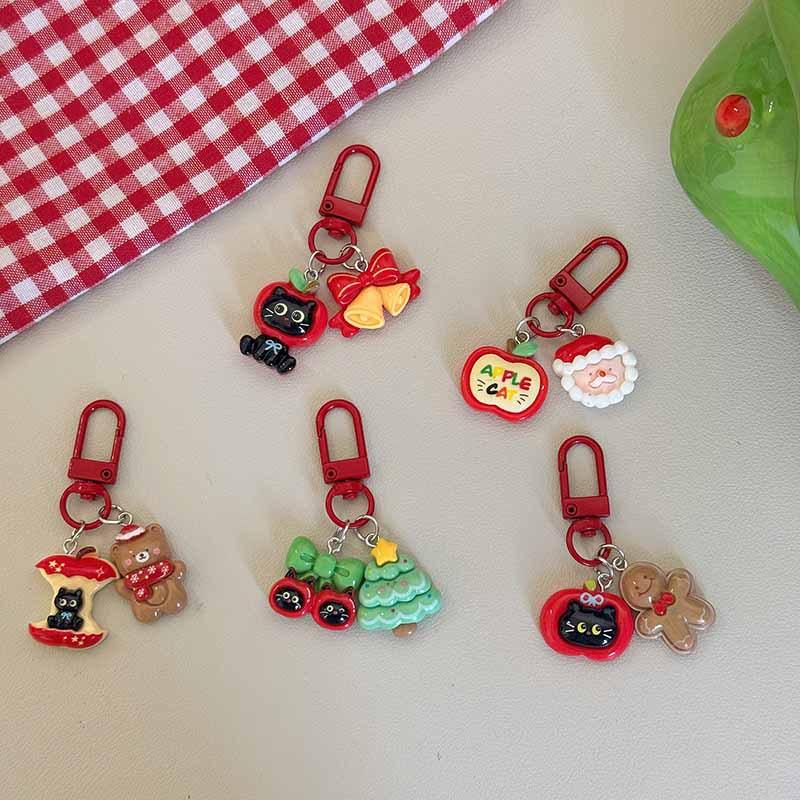 Cartoon Xmas Santa Claus Keychain Resin Gingerbread Man Elk Snowman Pendant Charms Couple Bag Hanging Decoration Christmas Gift