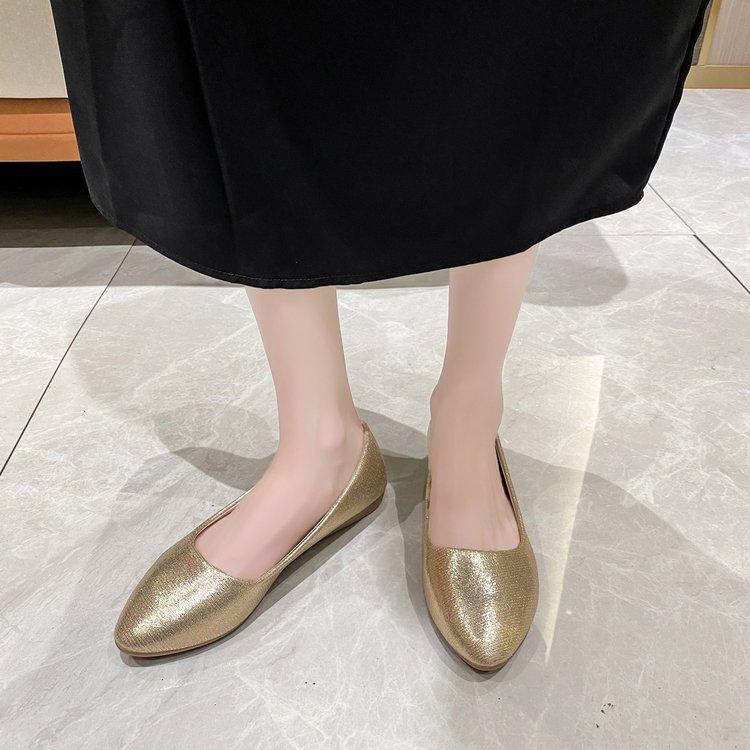 Women's Versatile Gold Flat Slip-On Shoes, Breathable Textile Casual Commute Work Sneakers