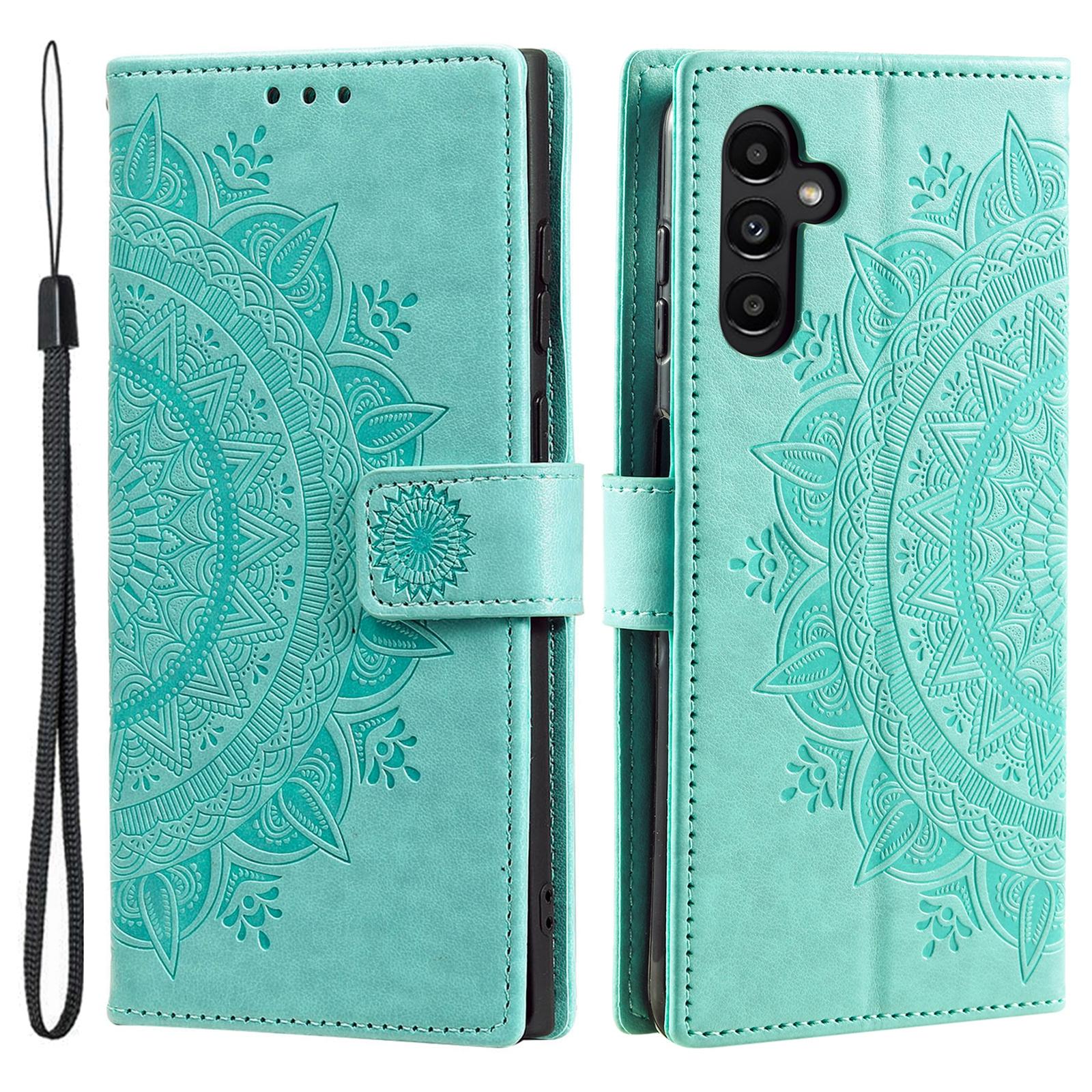 

For Samsung Galaxy S25+ Case Imprinted Totem PU Leather Wallet Stand Phone Cover Mint Green