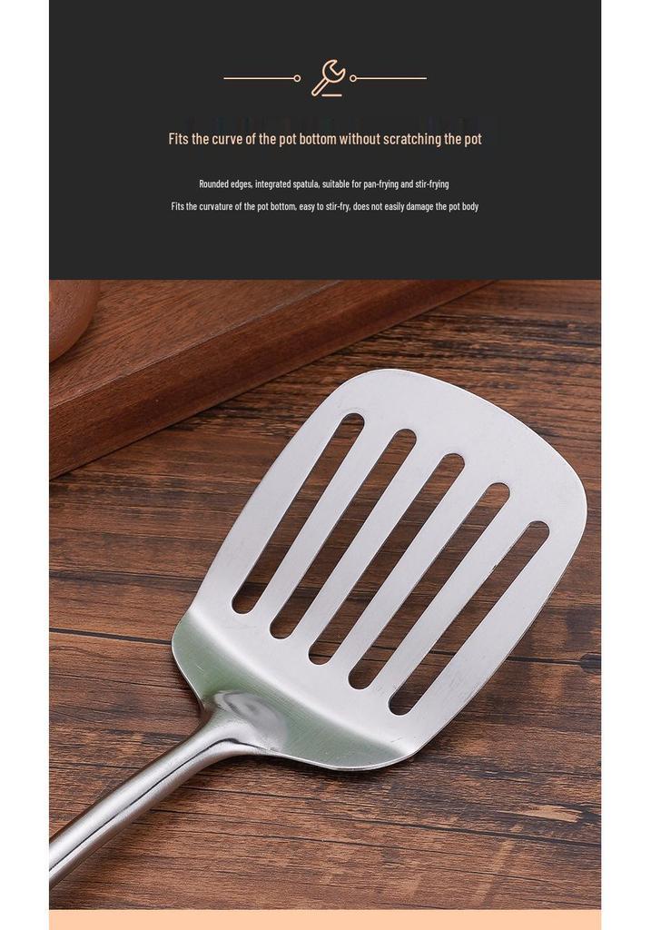 304 Stainless Steel Kitchen Utensil Set: Hollow Handle Spatula, Slotted Spoon, Frying Pan Spatula, Flour Sieve, Soup Spoon, Rice Spoon.