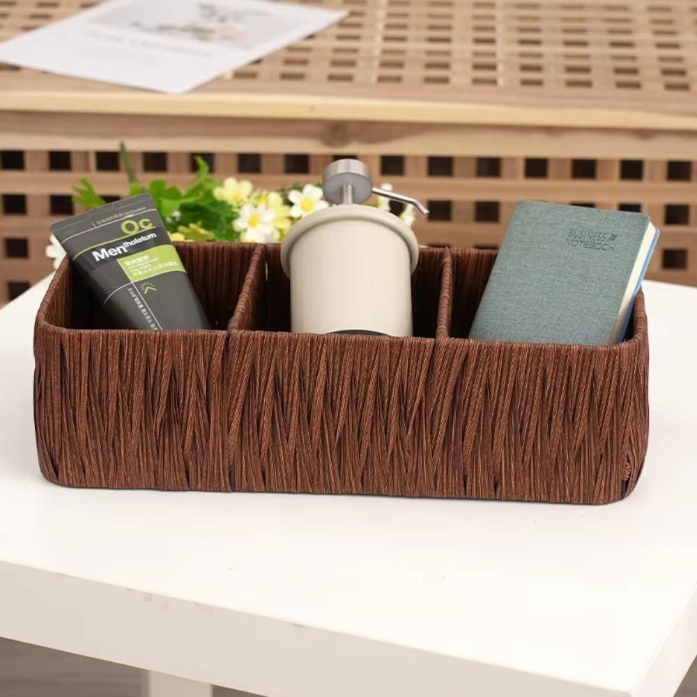 Durable Woven Storage Basket Rectangular Sundries Organization Box Picnic Basket Living Room