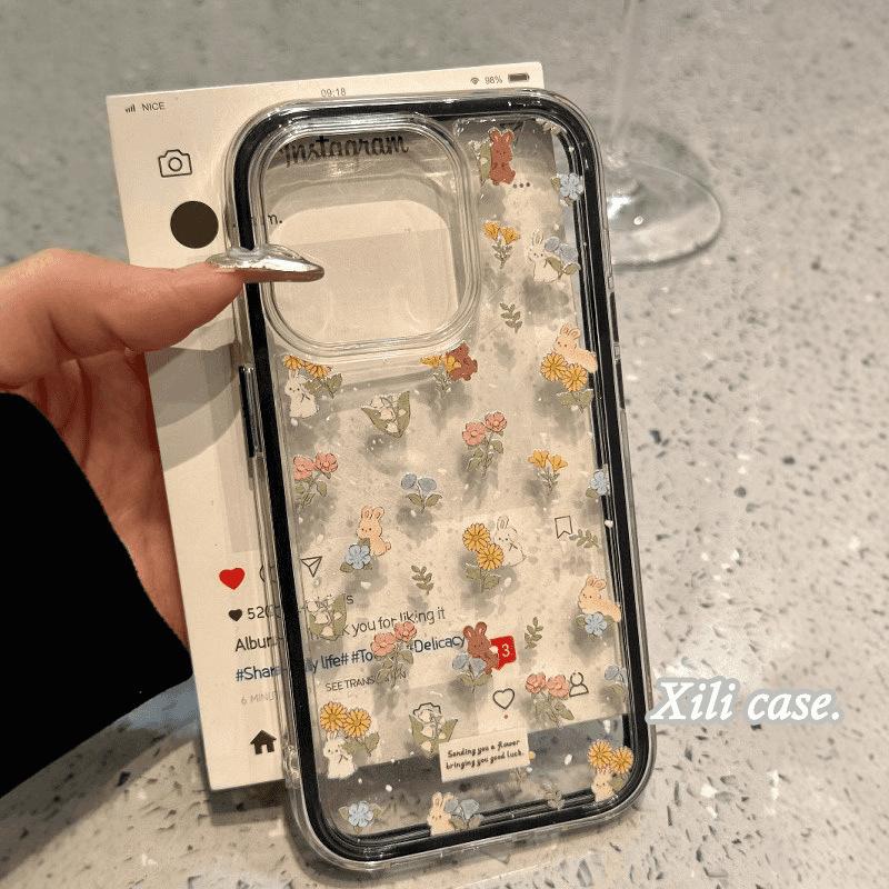 Dziewczęcy kwiatowy słodki mały króliczek odpowiedni dla IPhone16promax Apple 15 etui na telefon komórkowy 14 nowy model