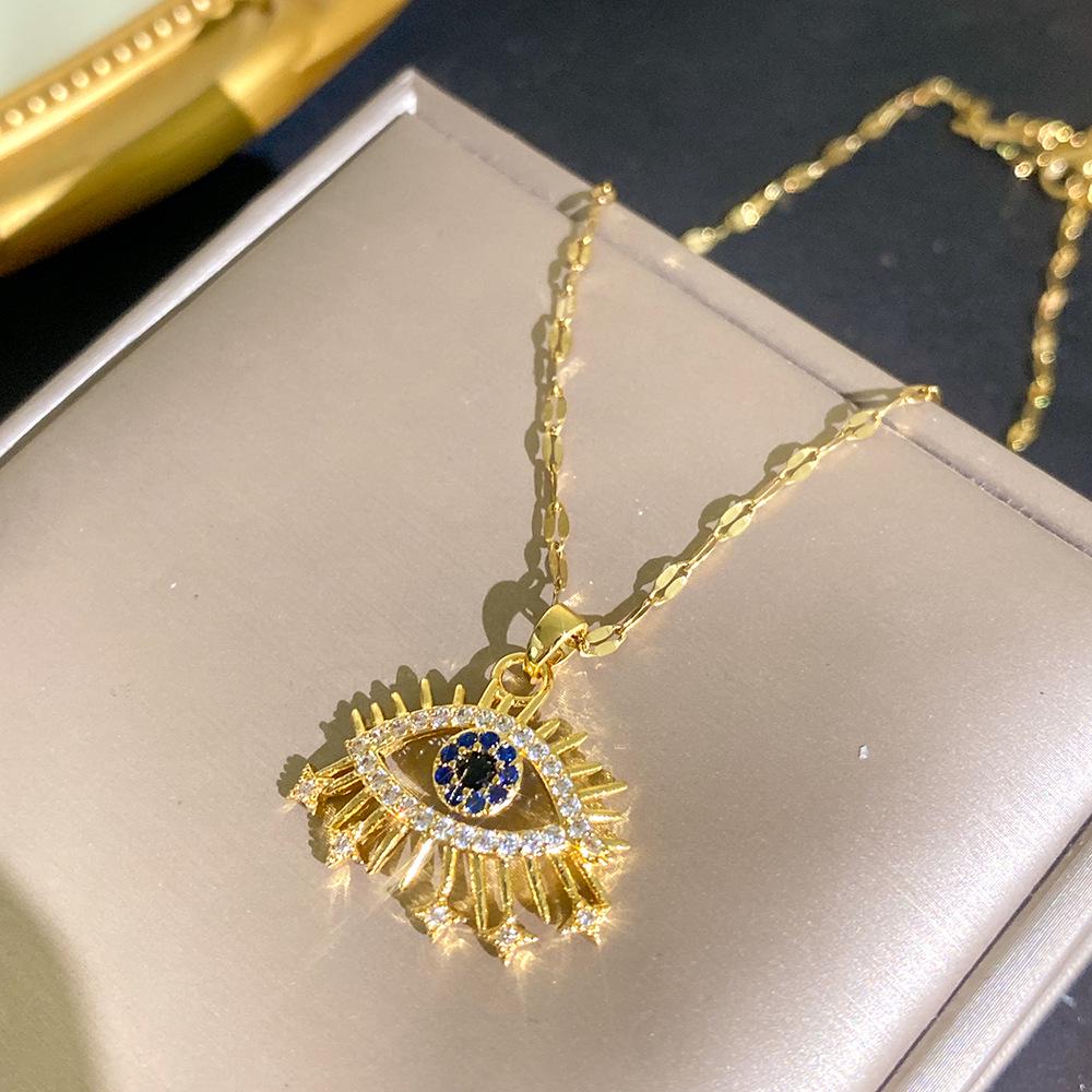 Elegant Demon Eye Pendant Necklace - Minimalist Design with Micro-Set Diamonds for Women