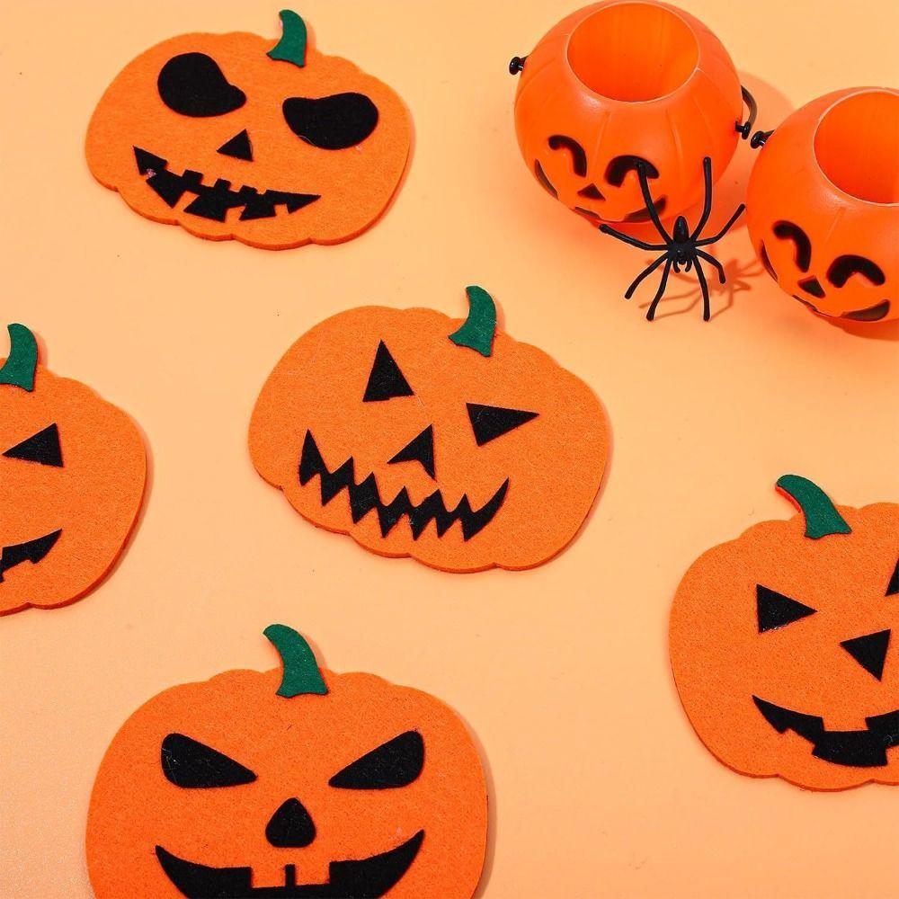 

6 Pcs Non-Slip Cup Mats Orange Halloween Decoration Halloween Felt Pumpkin Coasters Home Bar Decor 6pcs