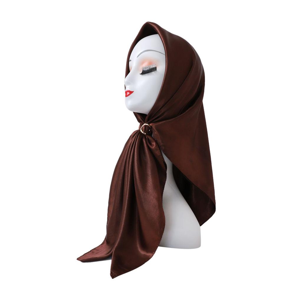 Fashionable New Versatile Headscarf Large Square Scarf Solid Color Scarf Women'S Simulated Silk Satin Scarf