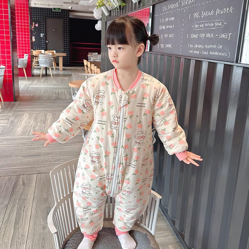 Thick Cotton Sleeping Bag Toddlers Winter Warm Footed Pajamas Unisex Kids Sleepwear With Cartoon Print
