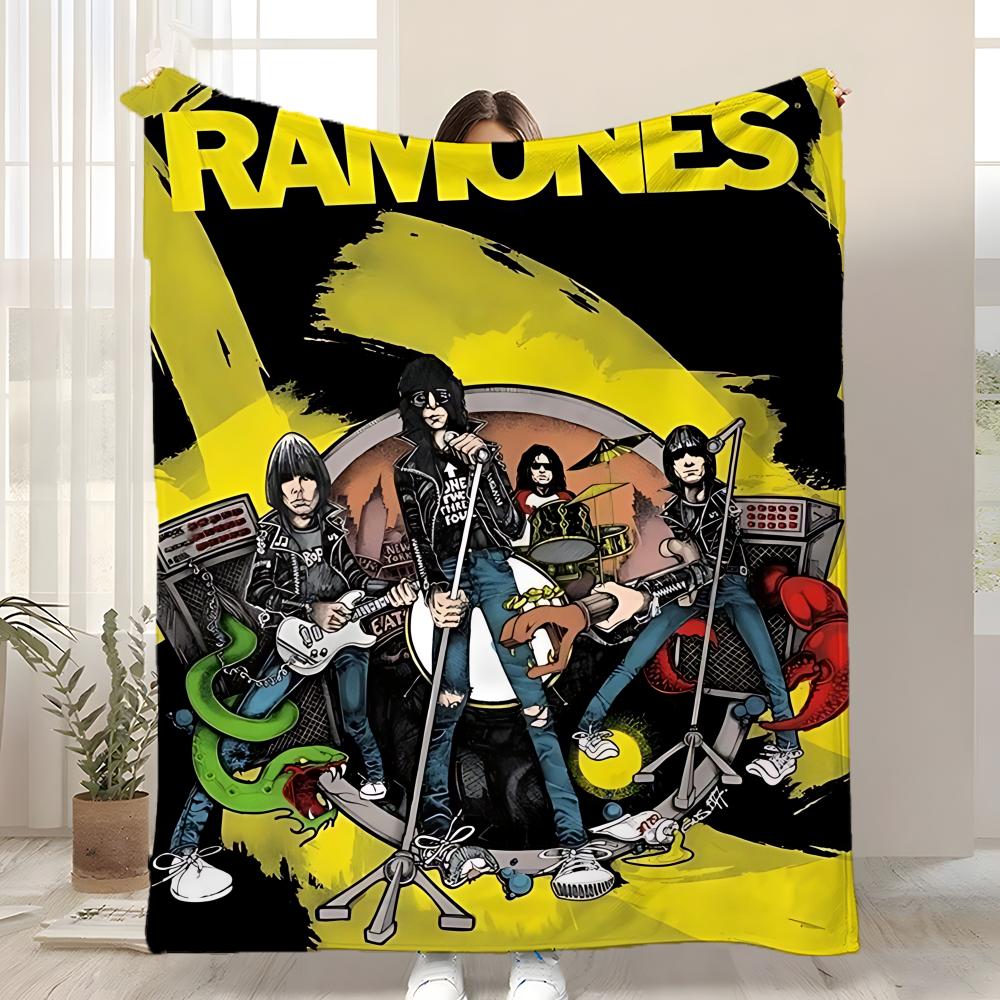 

Rock Band R-Ramones Throw Kid-Friendly Flannel Throw Blanket Soft Warm Anti-Static Washable All Season 75x90cm